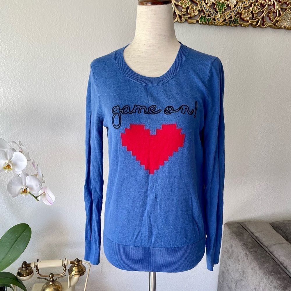 Aqua Womens Game On Graphic Long Sleeve Crewneck Sweater Blue XS